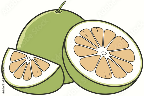  photorealistic, high detail, 4k, detailed close-up shot of green pomelos or pummelos, sliced in half, vibrant colors, realistic texture, natural lighting, detailed segments and rind, elegant compos