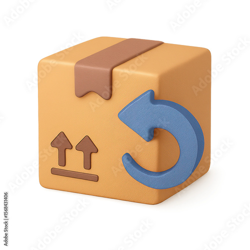 3D Icon of Return Package Box with Arrow, Product Return E-Commerce Service