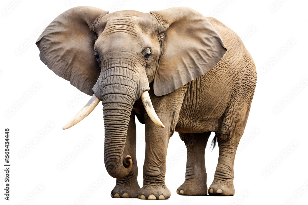 Obraz premium African Elephant Standing Isolated on Transparent Background