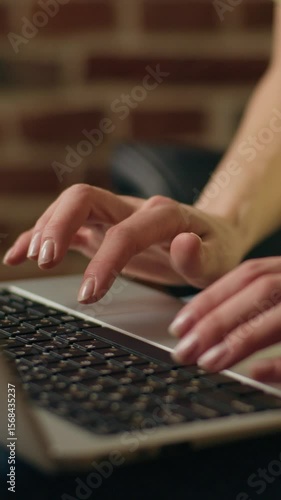 Unknown Caucasian entrepreneur woman hands typing laptop online working freelance keyboard businesswoman female arms fingers use computer office worker student pc website programming business at home