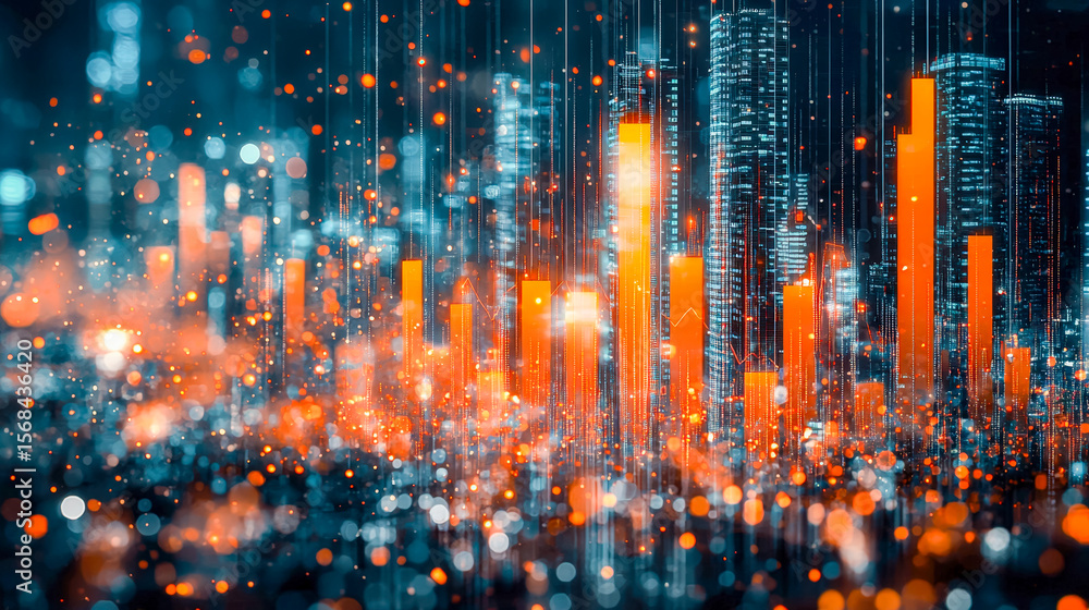 Futuristic digital cityscape with glowing data streams and vibrant analytics visualization Futuristic digital cityscape with glowing data streams and vibrant analytics visualization