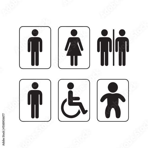 Restroom signs for all genders isolated on white background