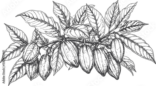 Chocolate's Origin: Hand-Drawn Cocoa Branch