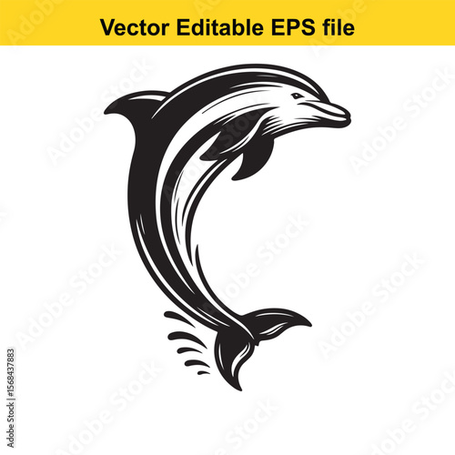 Elegant Dolphin Silhouette Vector Art An Aquatic Mammal Leaping with Grace and Poise, a Beautiful Sea Creature Illustration