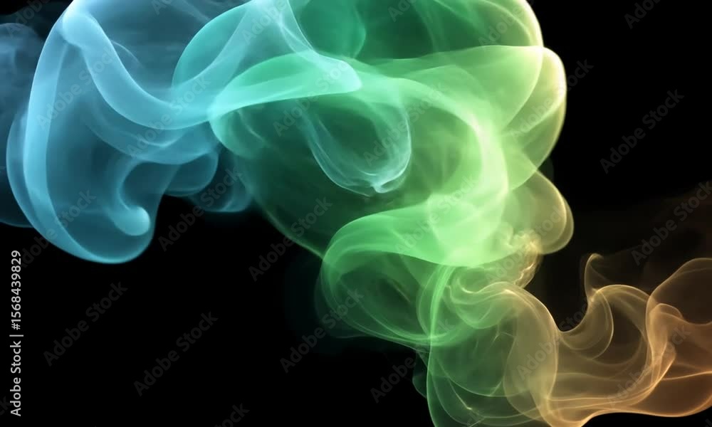Colorful, wispy smoke trails. Blues, greens, and yellows against a dark backdrop Colorful, wispy smoke trails. Blues, greens, and yellows against a dark backdrop