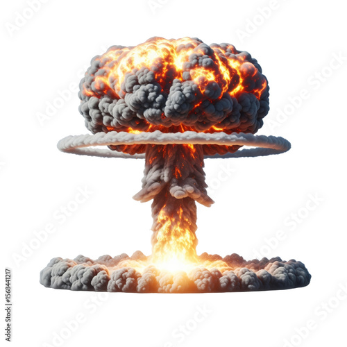 Explosion of a Massive Nuclear Bomb Mushroom Cloud Incendiary Fireball With Dark Smoke on a Black Background png isolated on transparent background