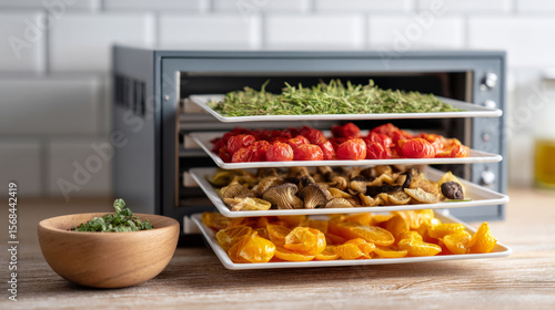 Fototapeta Naklejka Na Ścianę i Meble -  Home food preservation with dehydrator and assorted fruits vegetables