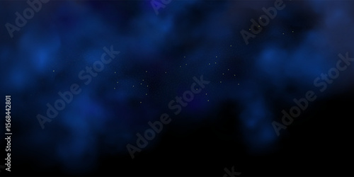 Luxury navy blue night sky background with golden stars, magical glitter, and bokeh sparkle. 