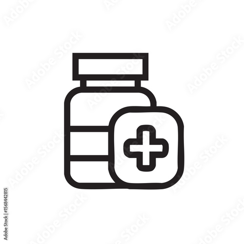 Medicine bottle with cross symbol for healthcare and wellness