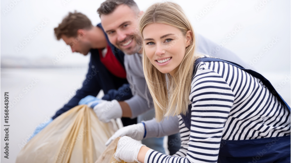 Obraz premium World oceans day coastal cleanup volunteers engaged in environmental conservation efforts
