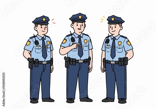 Three Friendly Cartoon Police Officers Standing Together