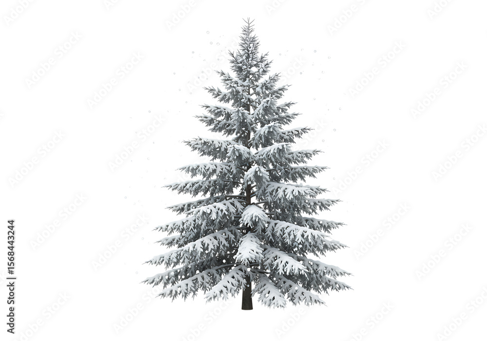 Fototapeta premium Snow Covered Majestic Spruce Tree Winter Scene isolated on a transparent background