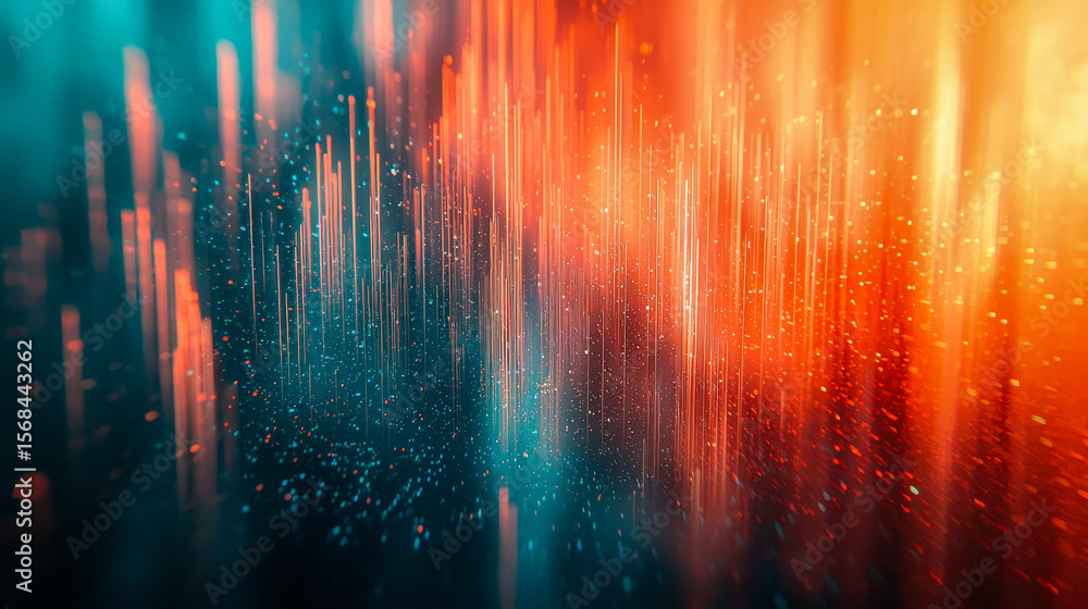 Obraz premium Dynamic abstract with vibrant blue and orange light streaks and sparkling particles