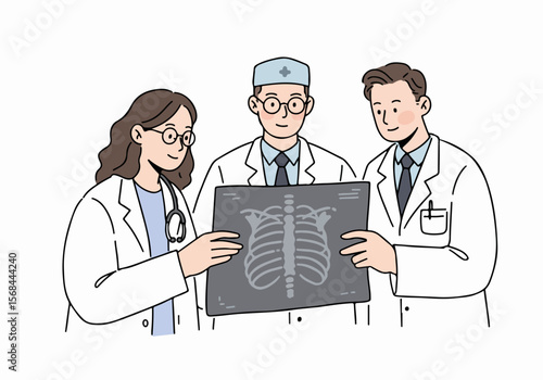 Medical Team Analyzing Chest X-ray Illustration