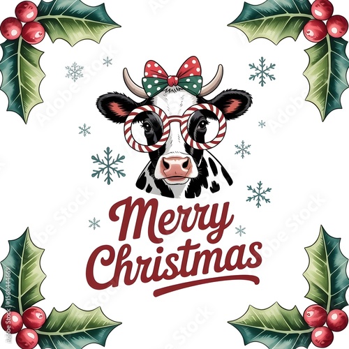 Merry Christmas greeting card with holly day