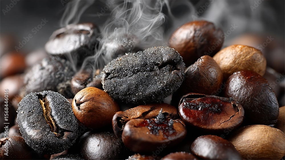 Obraz premium the close up shot features a heap of aromatic roasted seeds, piled closely together. a gentle wisp of vapor rises from the pile