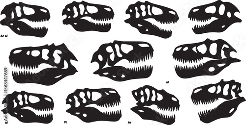 Dinosaur skulls black silhouettes white