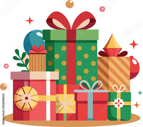 Colorful Christmas Gift Boxes with Ribbons Festive Holiday Vector Illustration