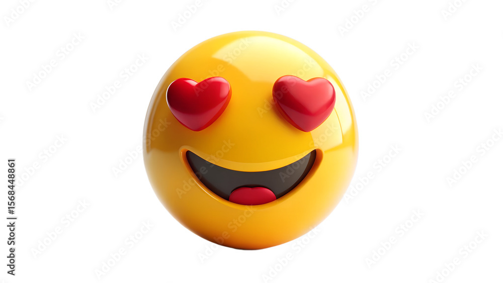 Fototapeta premium Happy emoji with heart eyes isolated on transparent background