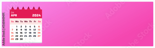 April 2024 calendar. Pink and red calendar ads. 2024 Weekend follows sunday and saturday. Calendar grid. Date of monthly calendar apr 2024. Vector illustration