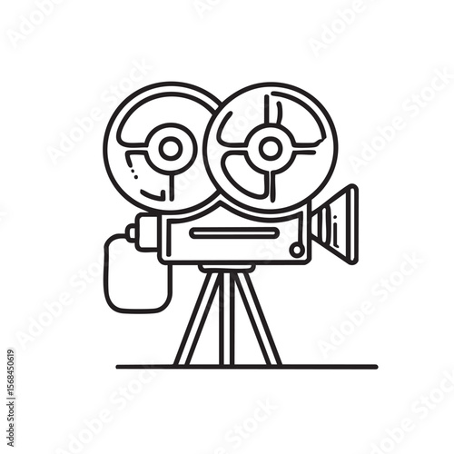 Vintage film camera on a tripod for retro cinematography design
