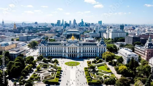 An aerial view of the Royal Palace of Madrid showing its grand scale and central location in the heart of the city