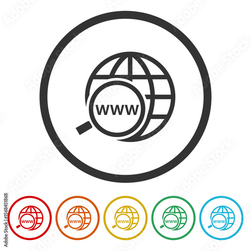 Domain Name Registration icon. Set icons in color circle buttons
