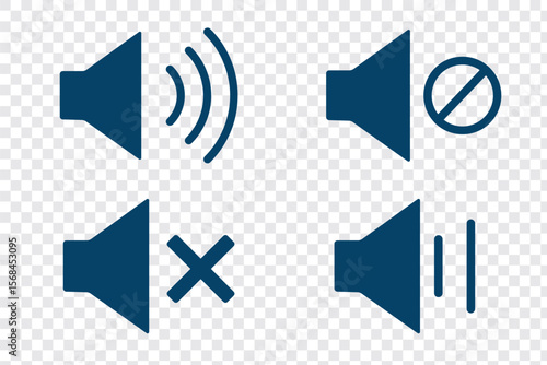 Speaker volume icons with sound waves. Volume up, down, and mute collection. Volume allow and prohibit sign, cross icon. Vector illustration