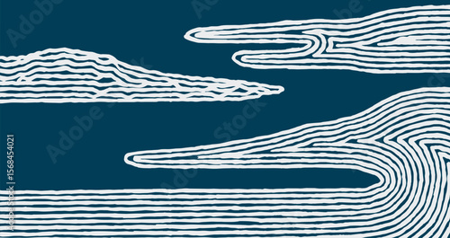 Hand drawn brush lines abstract landscape background, Japanese and ethnic wood carving texture graphic for textile, carpet, decoration