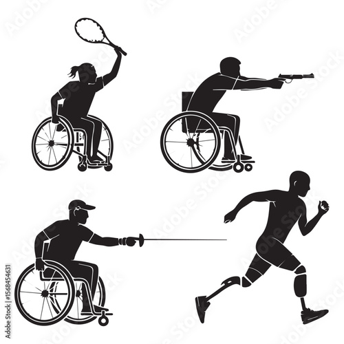 Silhouettes of athletes with disabilities isolated on white background