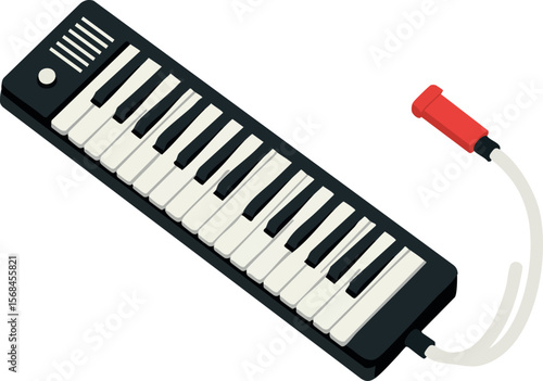 Melodica musical instrument black and white keys with red mouthpiece vector illustration 