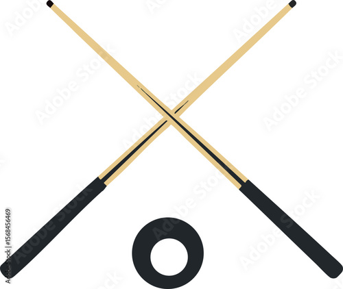 Crossed billiard cues with black chalk for pool game equipment and leisure activity accessories vector illustration
