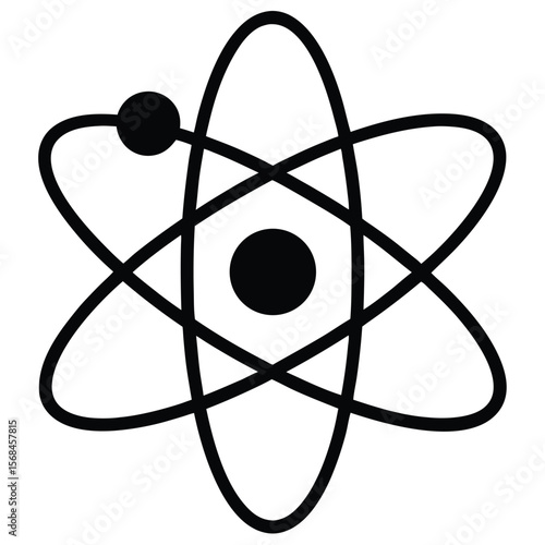 Black atom symbol nucleus with orbiting electrons atomic