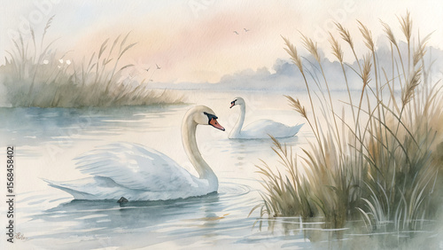 Fototapeta Naklejka Na Ścianę i Meble -  swans on the lake