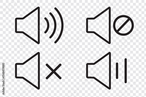Speaker icon set. Mute and unmute volume signs icon with editable stroke. Speaker line icon set.