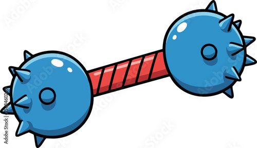 Spiked Blue Mace Weapon with Red Handle Vector Illustration Cartoon Style 