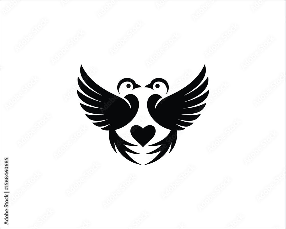 Obraz premium Minimalist Bird in Flight Logo – Black and White Geometric Vector Design