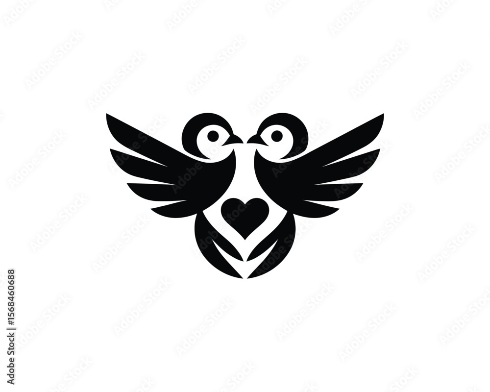 Obraz premium Minimalist Bird in Flight Logo – Black and White Geometric Vector Design