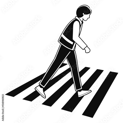 A vector silhouette illustration of a businessman walking, with a stick figure skating nearby