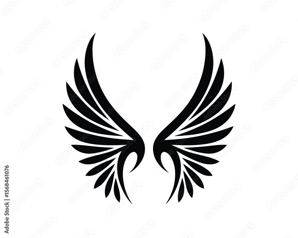 Obraz premium Symmetrical Tribal Wings Vector – Black and White Stylized Feather Design