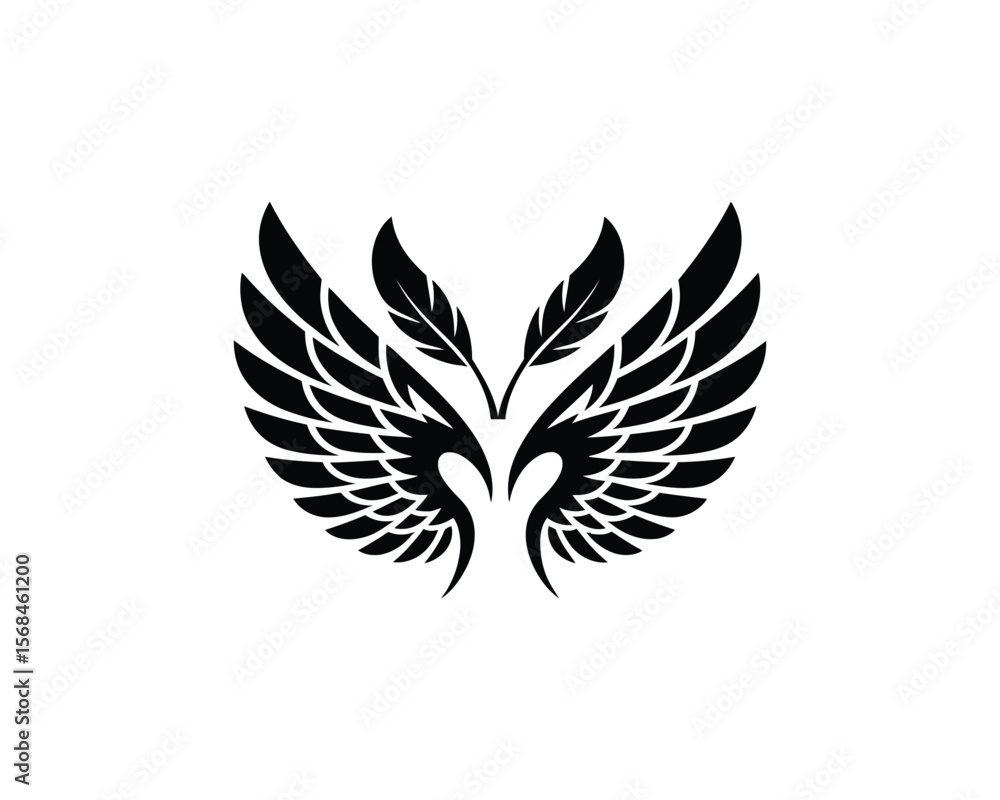 Fototapeta premium Symmetrical Tribal Wings Vector – Black and White Stylized Feather Design