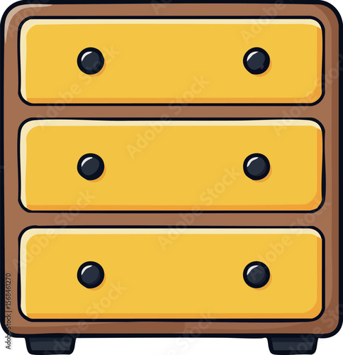 Wooden dresser with yellow drawers furniture vector illustration simple design 