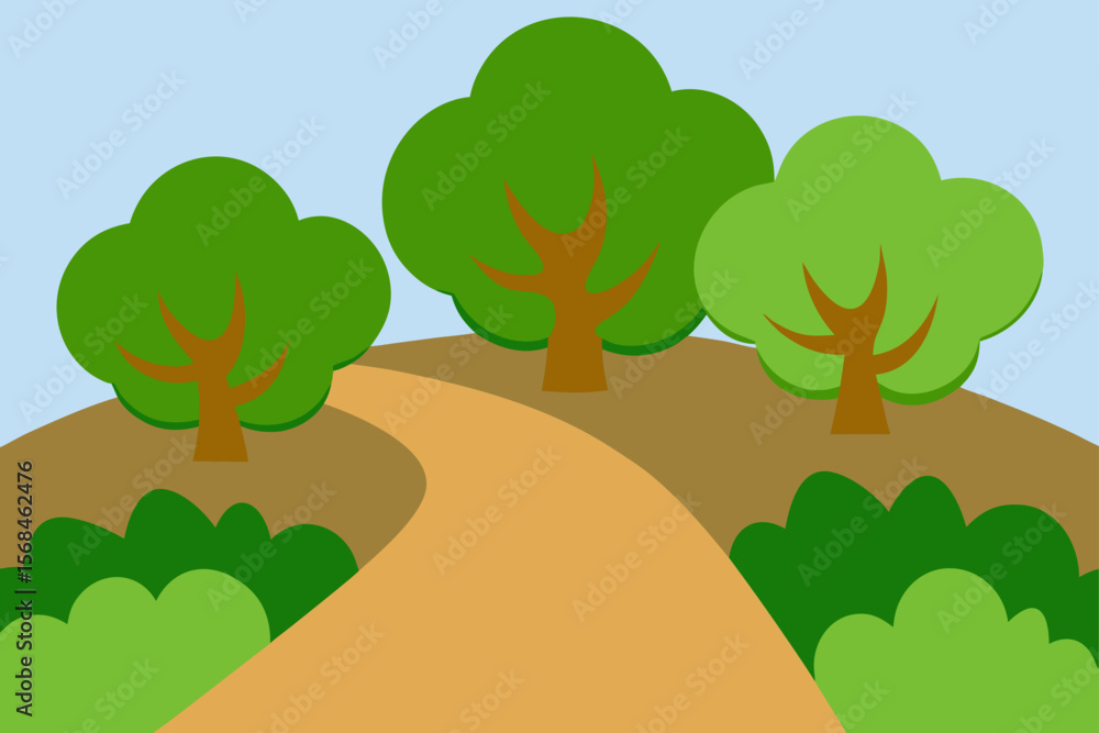 Fototapeta premium Simple Vector Of Quiet Walking Trail Bordered By Flowers
