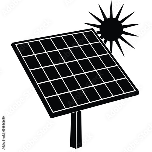 Black solar panel with sun rays energy power