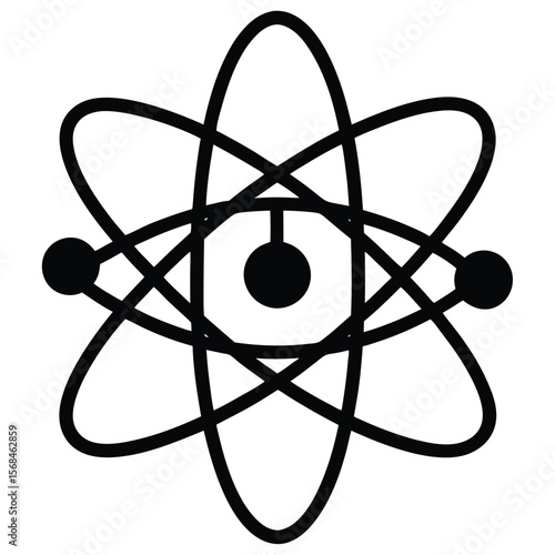 Detailed atom symbol nucleus with orbiting electrons atomic science