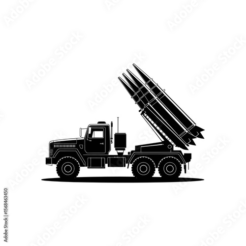 Military truck carrying missiles: A formidable military vehicle, its silhouette boldly displays the power and precision of modern warfare.