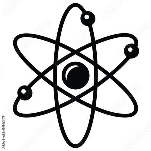 Stylized atom symbol with orbiting electrons and nucleus atomic science