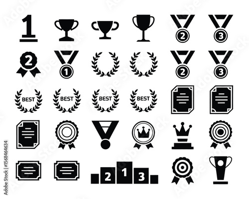 Minimalist Vector Collection of Trophies, Medals, and Achievement Symbols