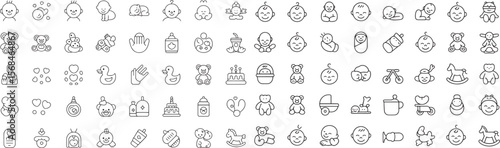 "Baby Care Line Icons Collection – Minimal Infant & Toddler Essentials in Thin Stroke Style for Parenting, Newborn, and Childcare Themes"

