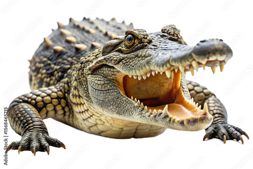 Fototapeta premium Aggressive Crocodile with Open Mouth on Transparent Background